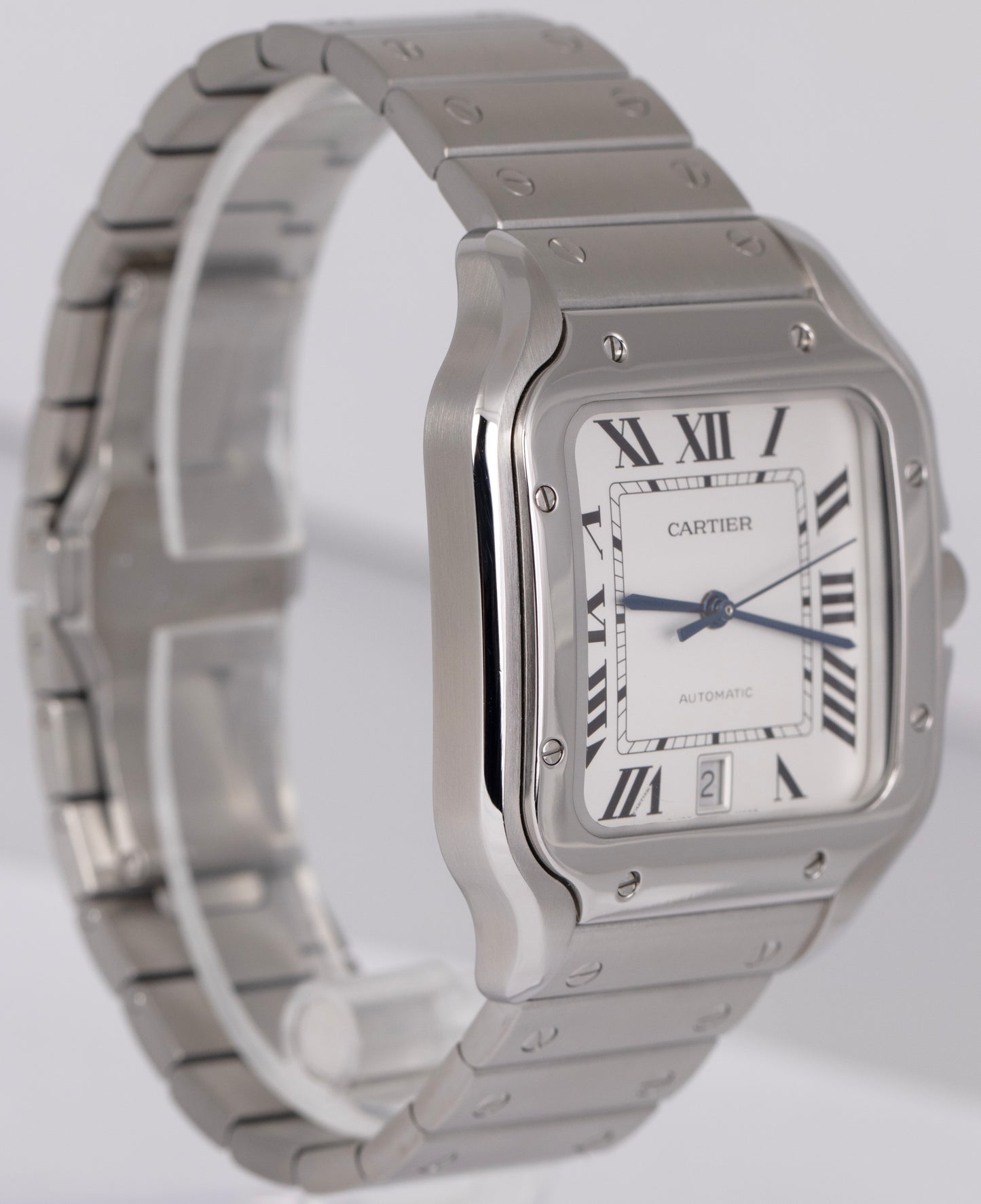 MINT PAPERS Cartier Santos 39.8mm White Stainless Steel Watch 4072 WSSA0009 BOX