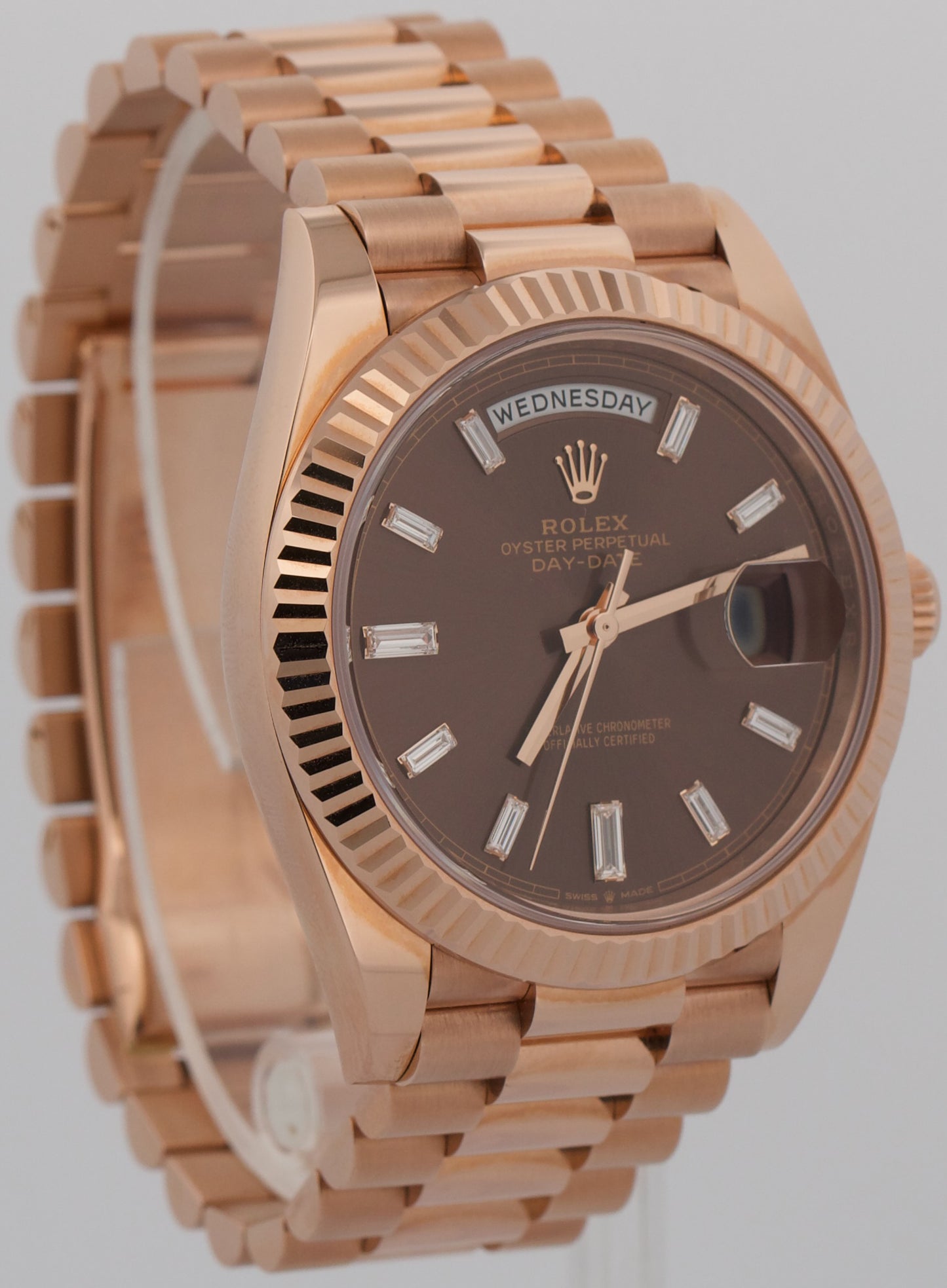2025 PAPERS Rolex Day-Date President 40mm CHOCOLATE BAGUETTE 18K Gold 228235 BOX