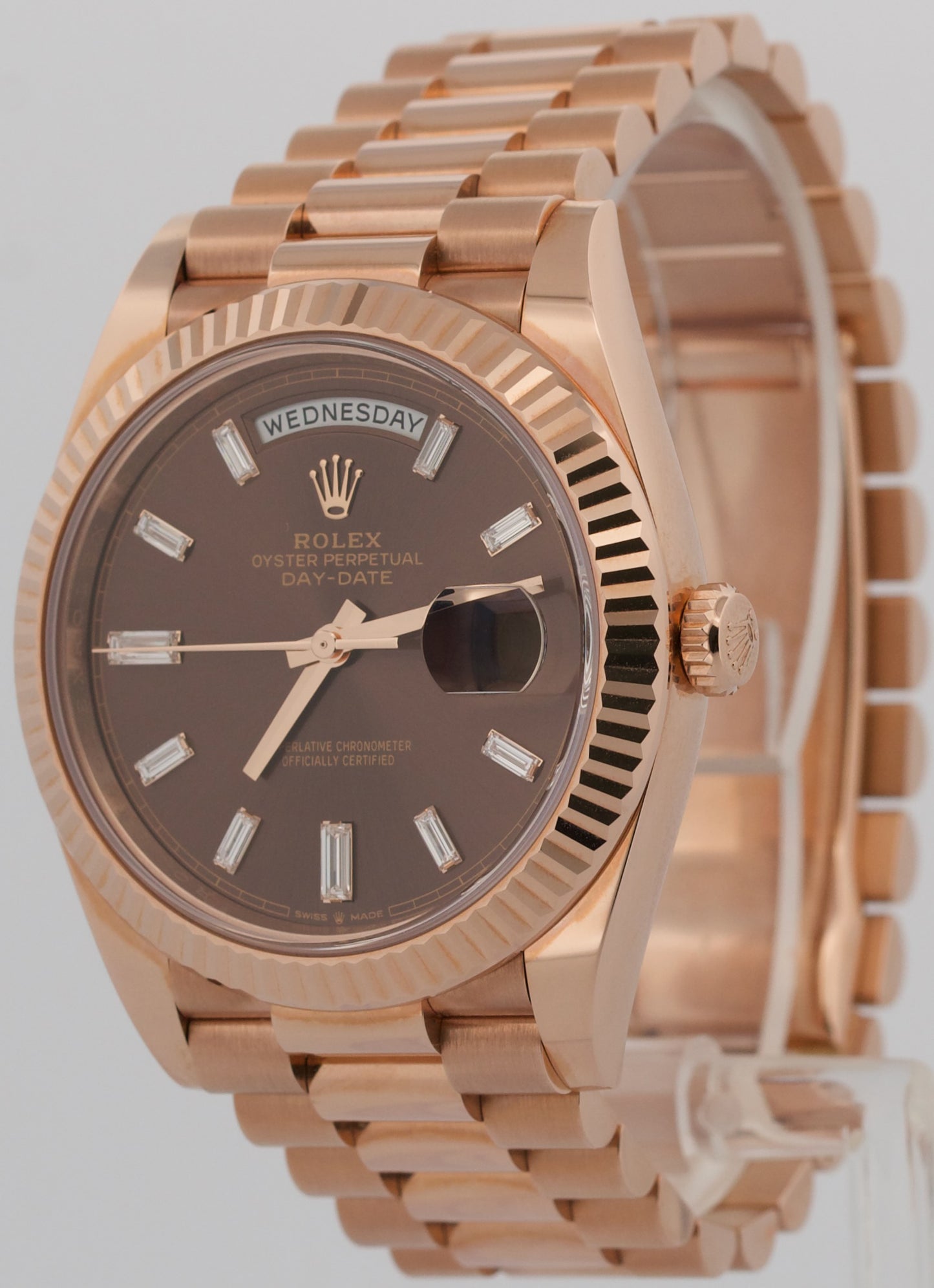 2025 PAPERS Rolex Day-Date President 40mm CHOCOLATE BAGUETTE 18K Gold 228235 BOX