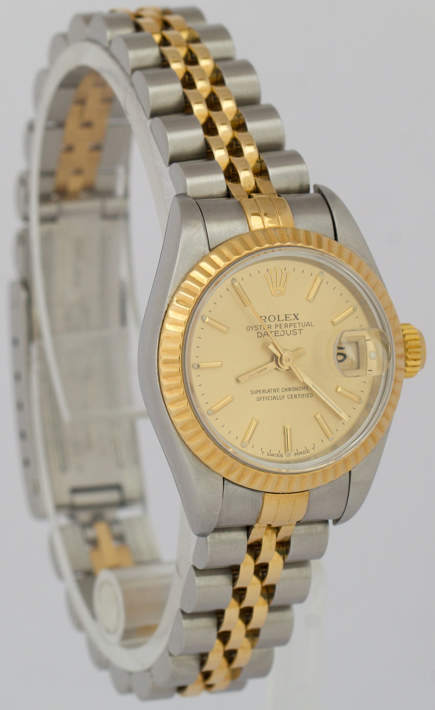 Rolex DateJust 26mm CHAMPAGNE Two-Tone Fluted 18K Yellow Gold JUBILEE 69173