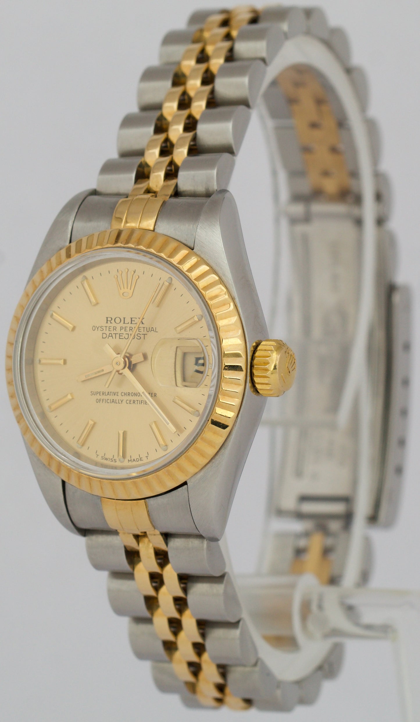 Rolex DateJust 26mm CHAMPAGNE Two-Tone Fluted 18K Yellow Gold JUBILEE 69173