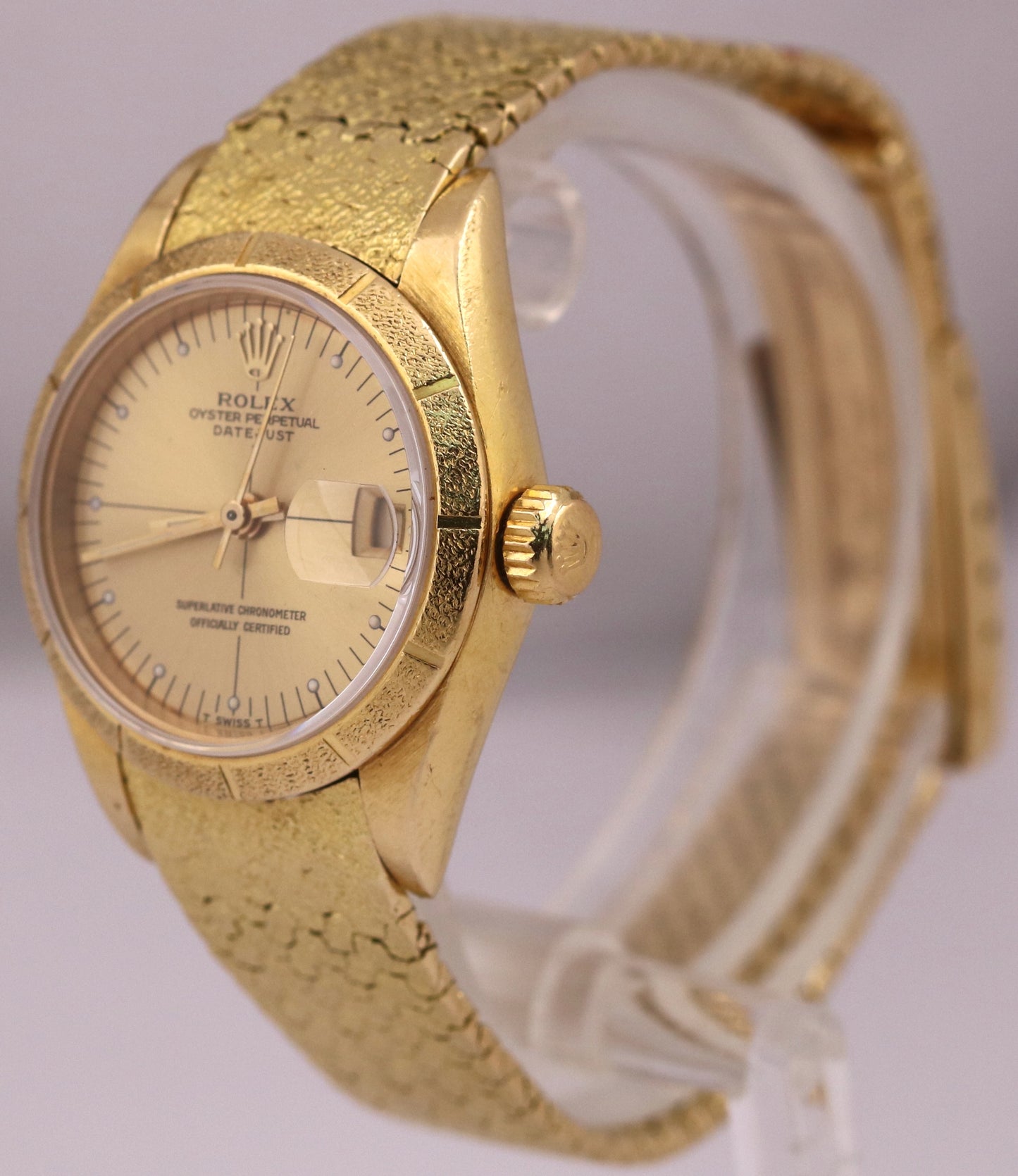 VINTAGE Ladies Rolex DateJust 26mm CHAMPAGNE Quadrant FLORENTINE 18K Gold 69008