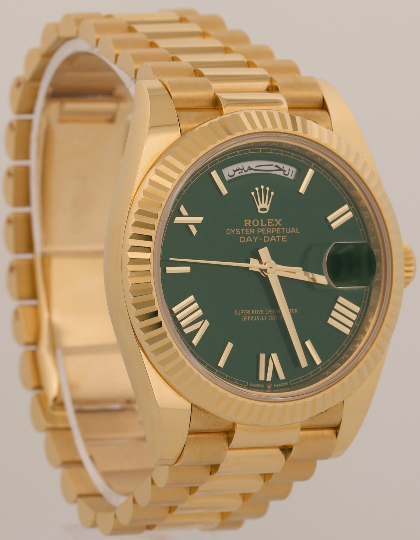 2023 PAPERS Rolex Day-Date President 40mm ARABIC GREEN ROMAN 18K Gold 228238 BOX