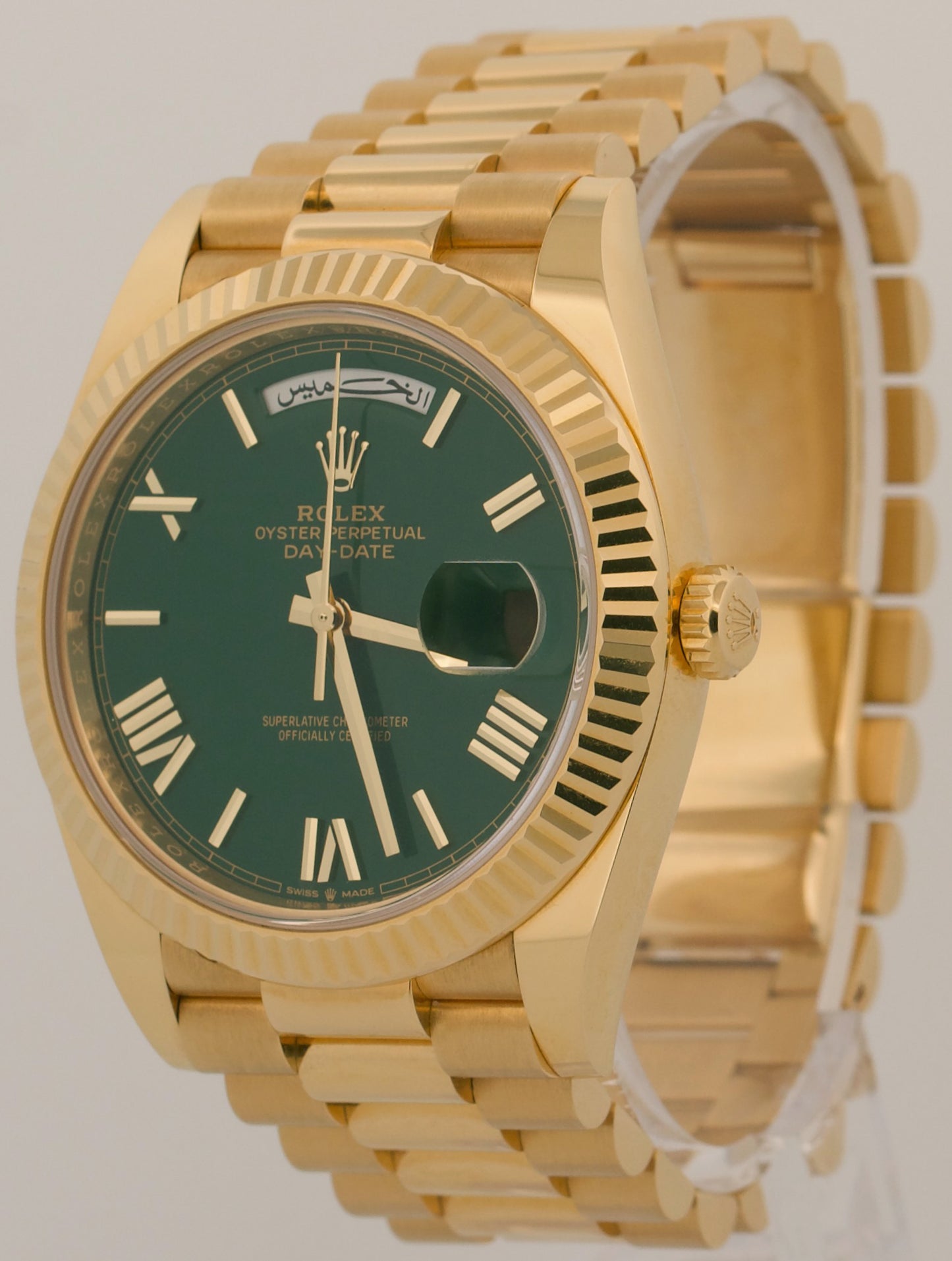 2023 PAPERS Rolex Day-Date President 40mm ARABIC GREEN ROMAN 18K Gold 228238 BOX
