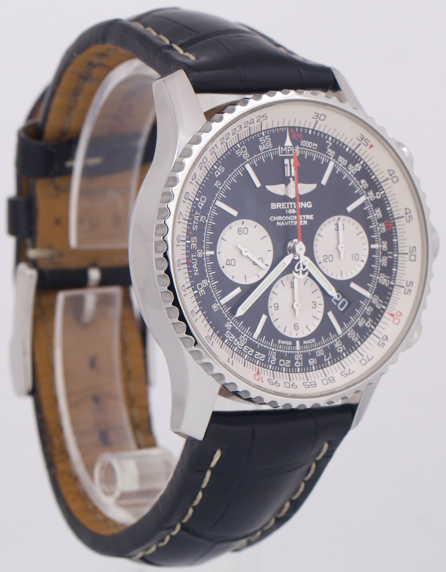 PAPERS Breitling Navitimer Rattrapante Chronograph Leather 45mm Watch AB0310 BOX