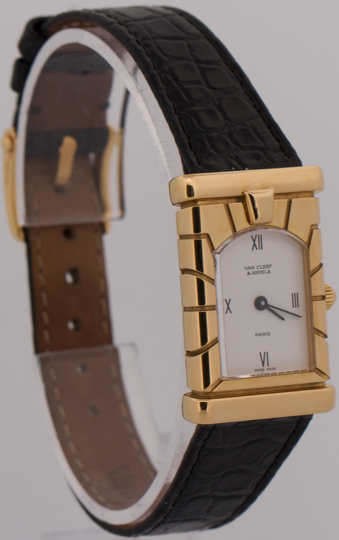 PAPERS Van Cleef & Arpels Paris Facade WHITE 18K Yellow Gold 19mm 122363 BOX
