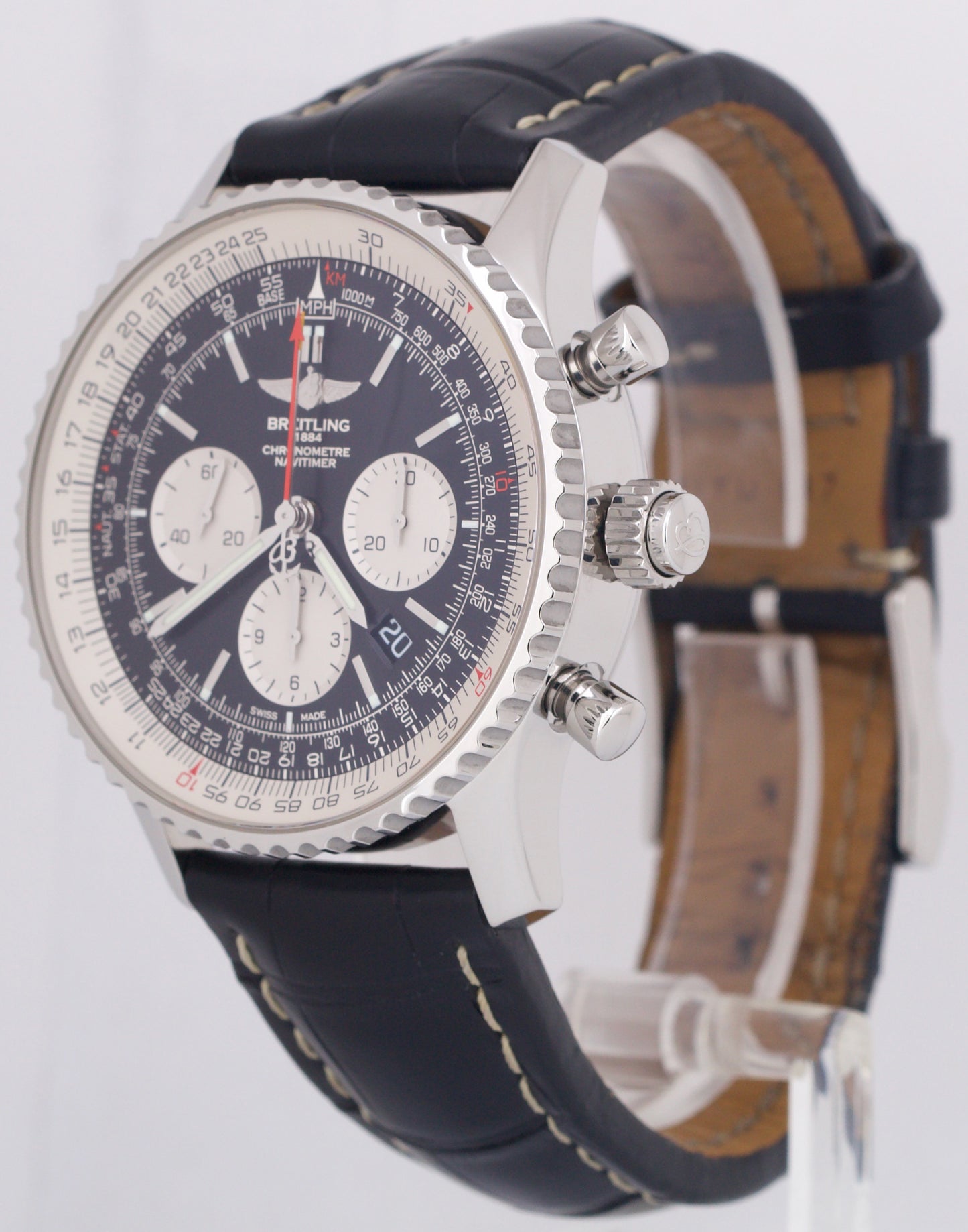 PAPERS Breitling Navitimer Rattrapante Chronograph Leather 45mm Watch AB0310 BOX