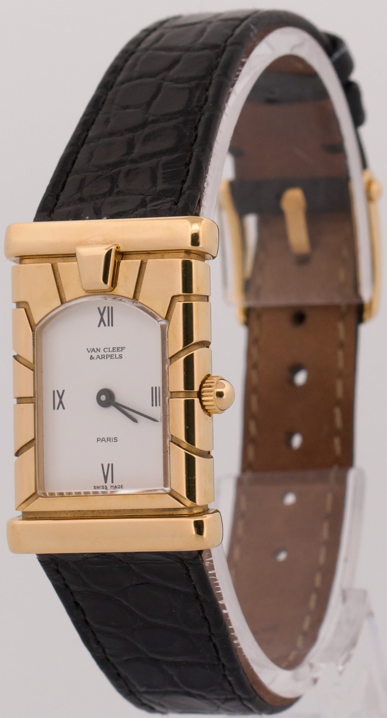 PAPERS Van Cleef & Arpels Paris Facade WHITE 18K Yellow Gold 19mm 122363 BOX