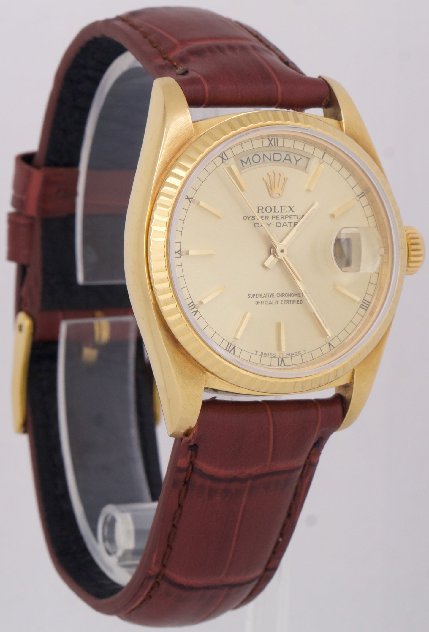 1978 Rolex Day-Date President 36mm CHAMPAGNE 18038 18K Yellow Gold Leather Watch