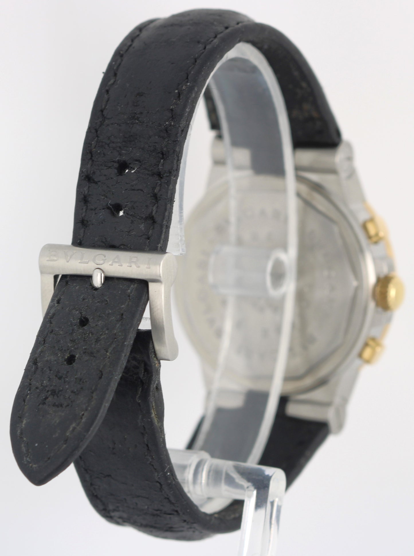 BVLGARI Diagono Two-Tone 18k Yellow Gold Steel White 36mm CH 35 SG Leather Watch