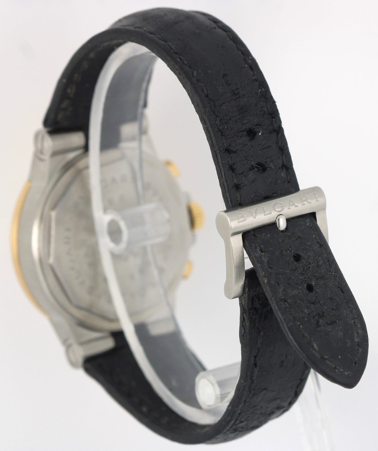 BVLGARI Diagono Two-Tone 18k Yellow Gold Steel White 36mm CH 35 SG Leather Watch