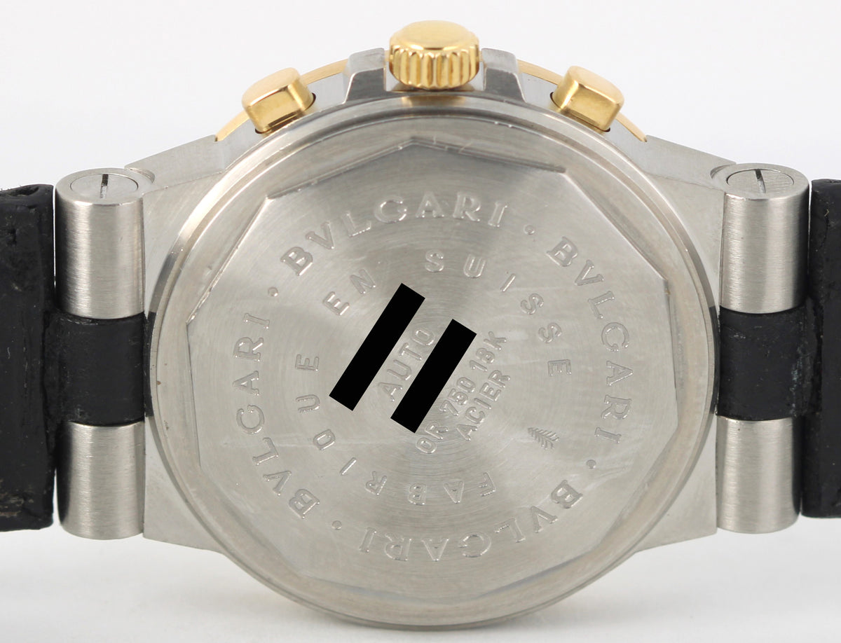 BVLGARI Diagono Two-Tone 18k Yellow Gold Steel White 36mm CH 35 SG Leather Watch