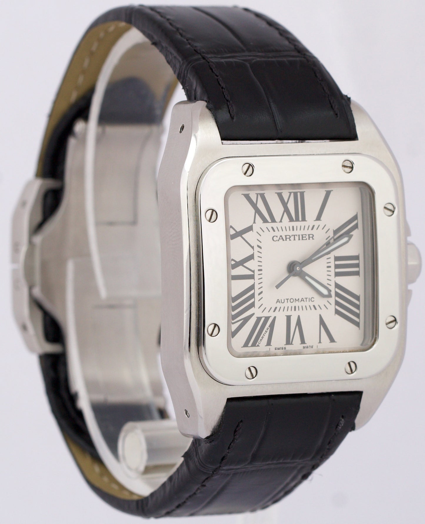 Cartier Santos 100 33mm IVORY Stainless Steel Roman Leather 2878 W20126X8 Watch