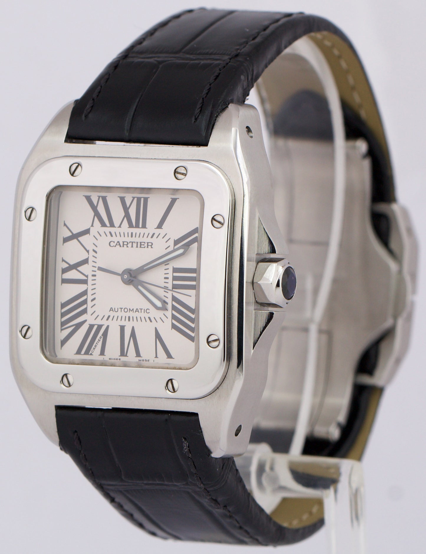 Cartier Santos 100 33mm IVORY Stainless Steel Roman Leather 2878 W20126X8 Watch