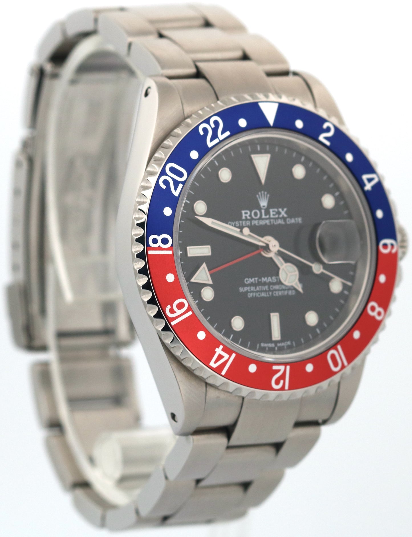 Rolex GMT-Master II PEPSI Blue Red Stainless Steel Oyster Black Date 16710 Watch