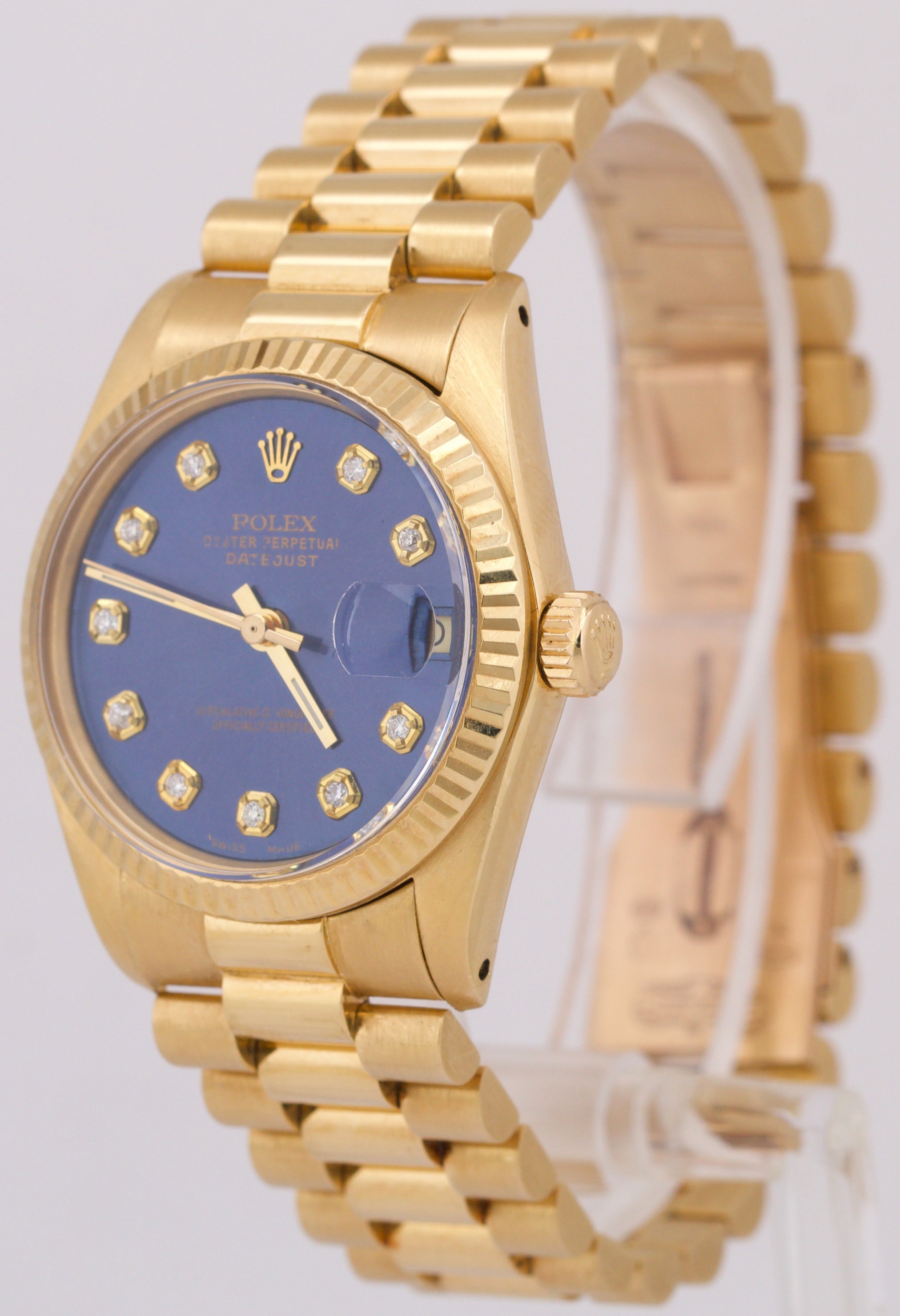 1979 Rolex Datejust President 31mm Blue Diamond 18K Yellow Gold Fluted 6827