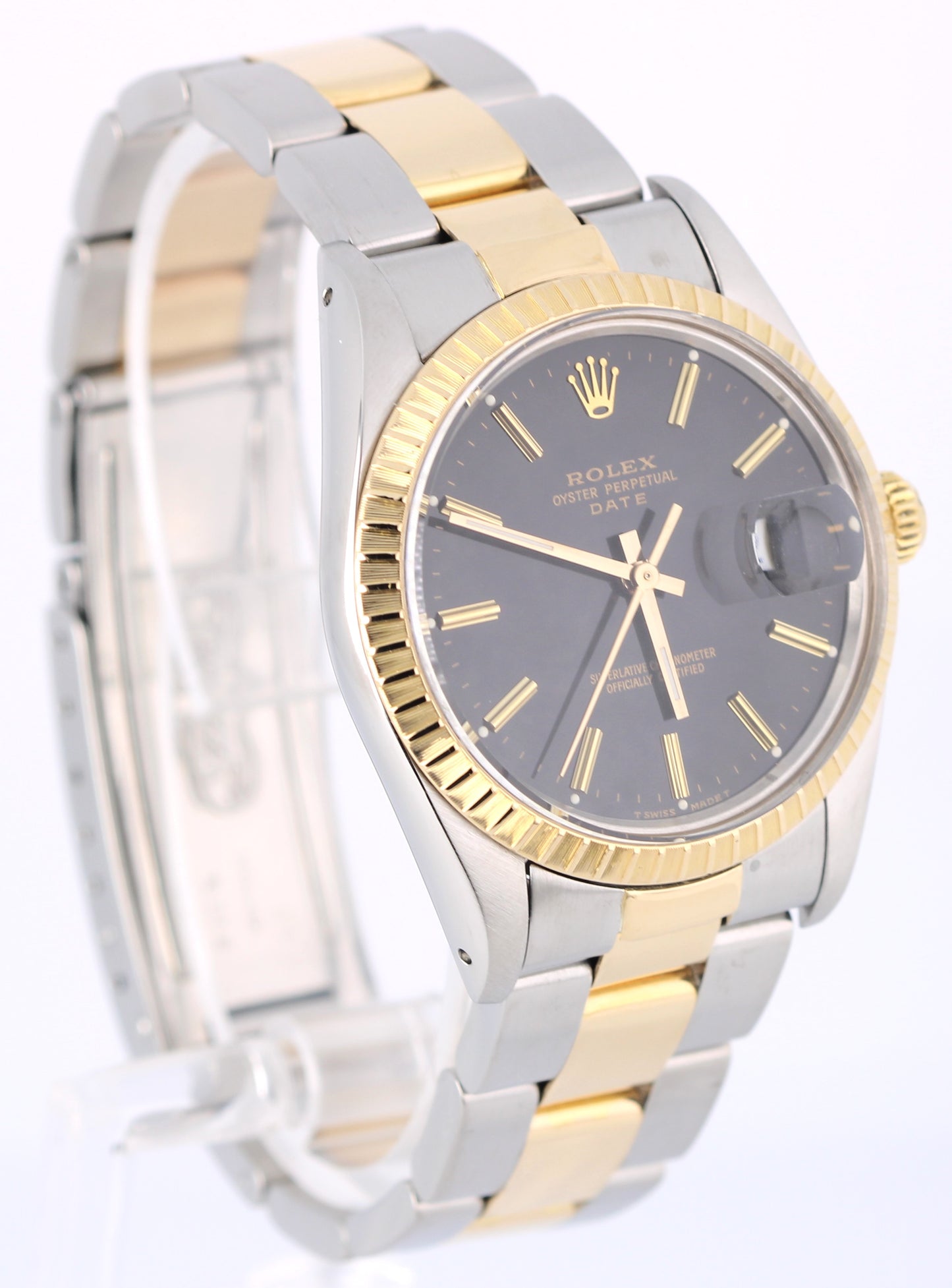 VINTAGE Rolex Oyster Perpetual DATE Two-Tone Gold Steel Black 34mm 15053 Watch