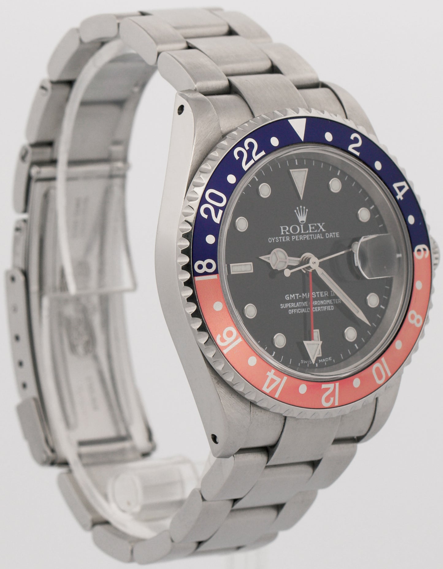 1999 Rolex GMT-Master II 40mm FADED PEPSI Red Blue Steel OYSTER 16710 Watch BOX