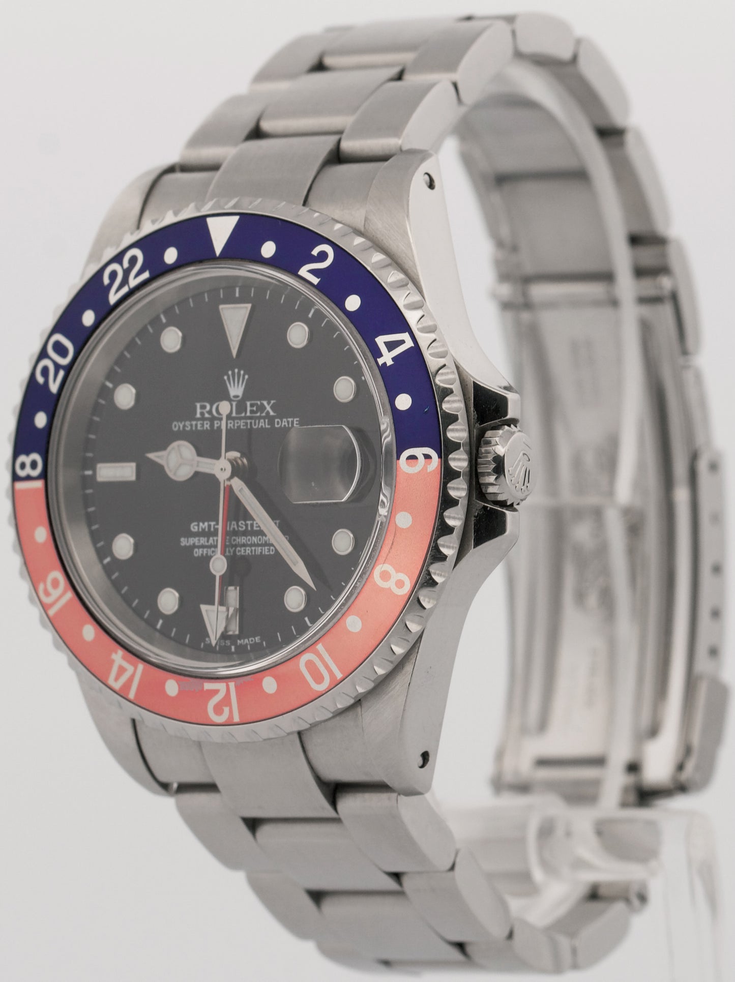 1999 Rolex GMT-Master II 40mm FADED PEPSI Red Blue Steel OYSTER 16710 Watch BOX