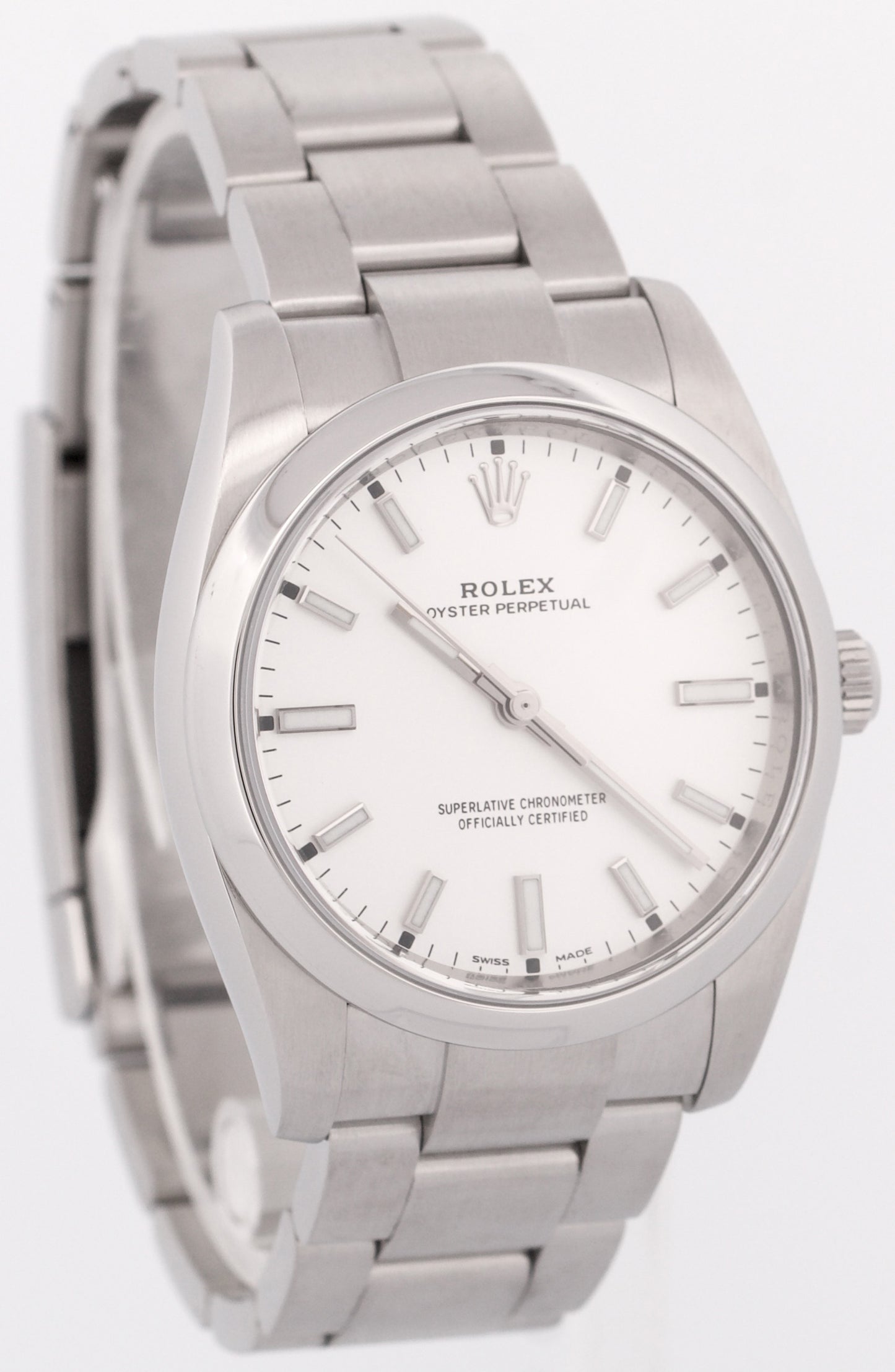 MINT Rolex Oyster Perpetual WHITE Stainless Steel Automatic Oyster 34mm 114200