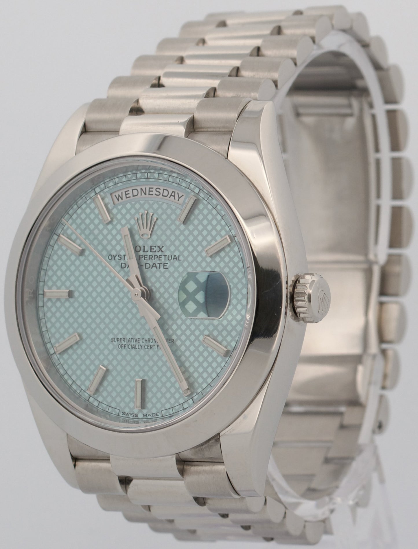 Rolex Day-Date President 40mm 950 Platinum GLACIER BLUE MOTIF Smooth 228206 BOX