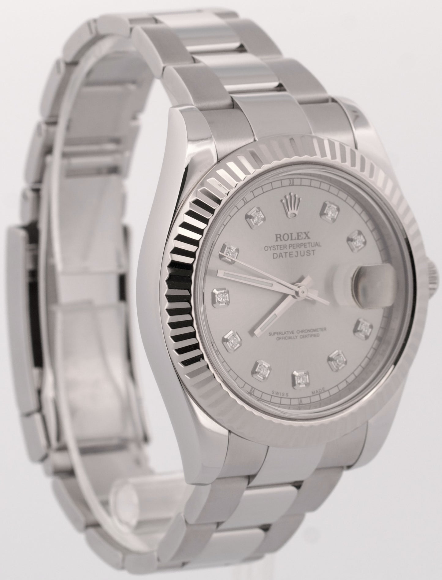 Rolex DateJust II SILVER DIAMOND Stainless Steel 41mm 116334 18K Fluted OYSTER