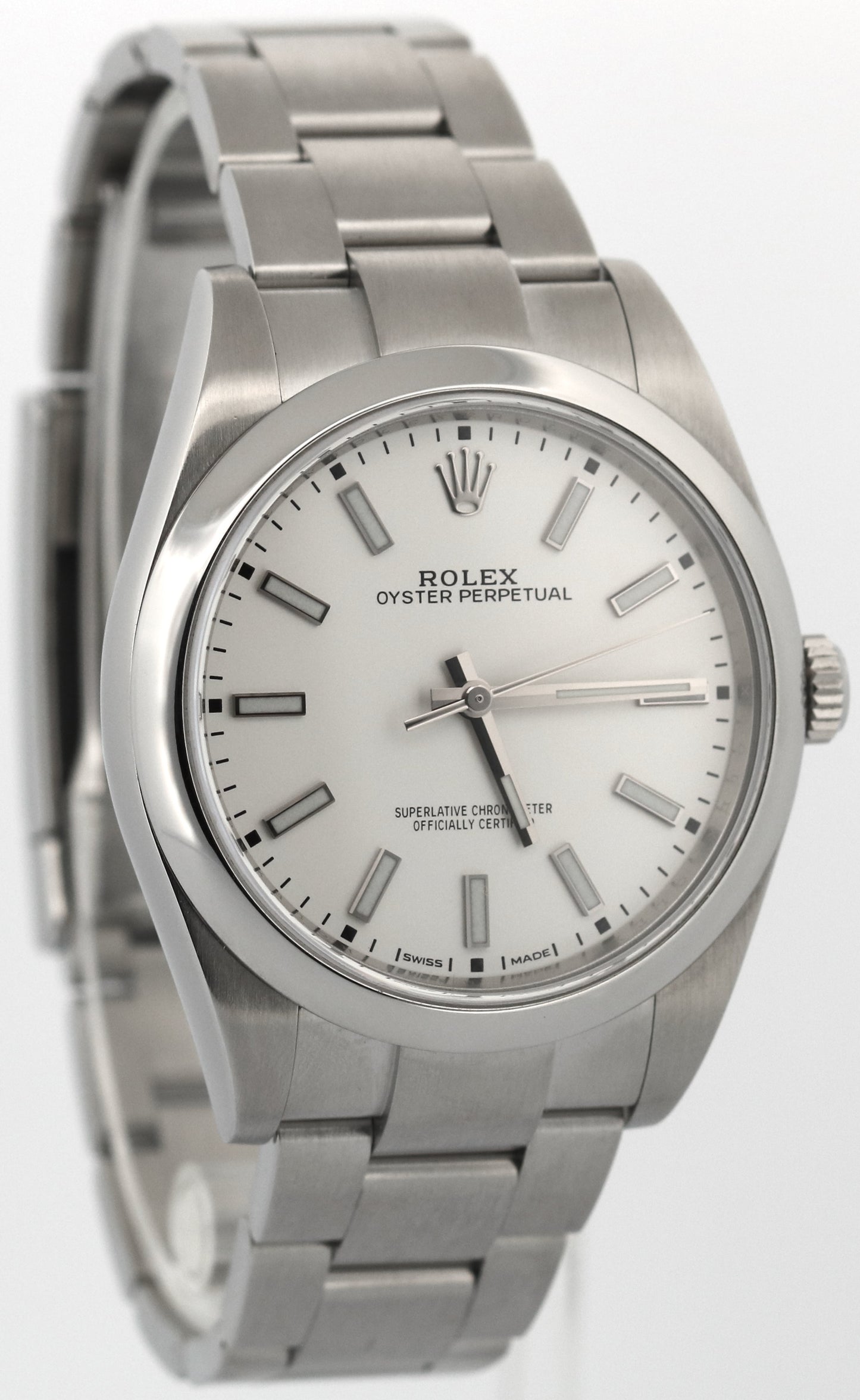 PAPERS Rolex Oyster Perpetual 39mm WHITE Stainless Steel Oyster 114300 Watch BOX