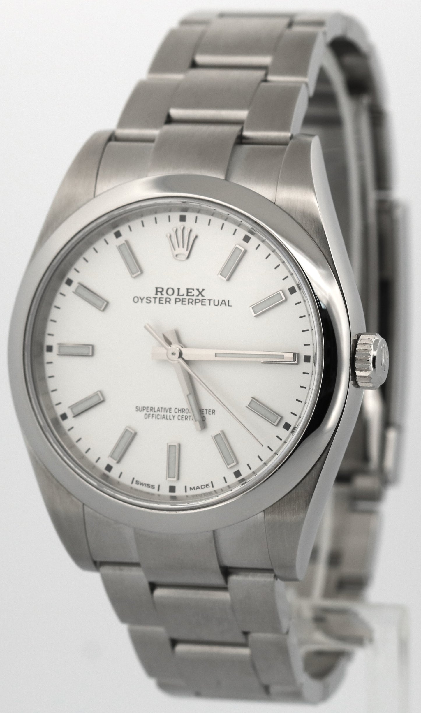 PAPERS Rolex Oyster Perpetual 39mm WHITE Stainless Steel Oyster 114300 Watch BOX
