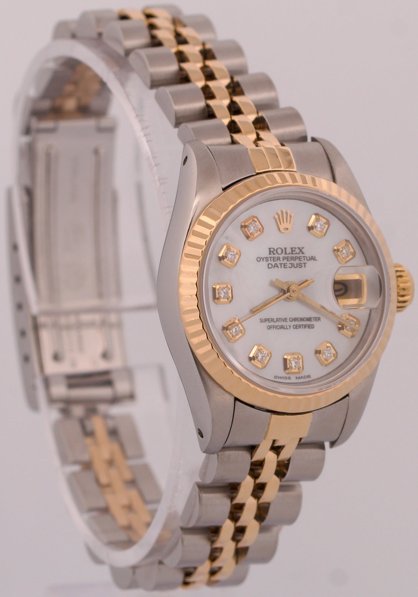 VINTAGE 1984 Ladies Rolex DateJust 26mm MOP DIAMOND 18K Gold Steel JUBILEE 69173