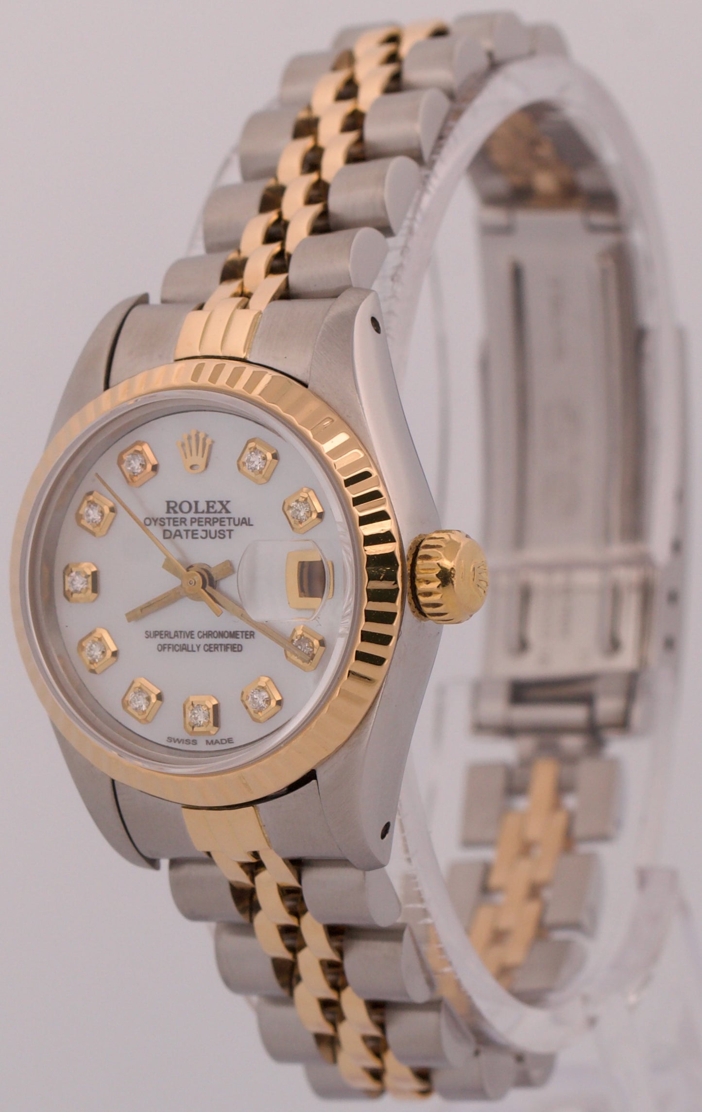 VINTAGE 1984 Ladies Rolex DateJust 26mm MOP DIAMOND 18K Gold Steel JUBILEE 69173