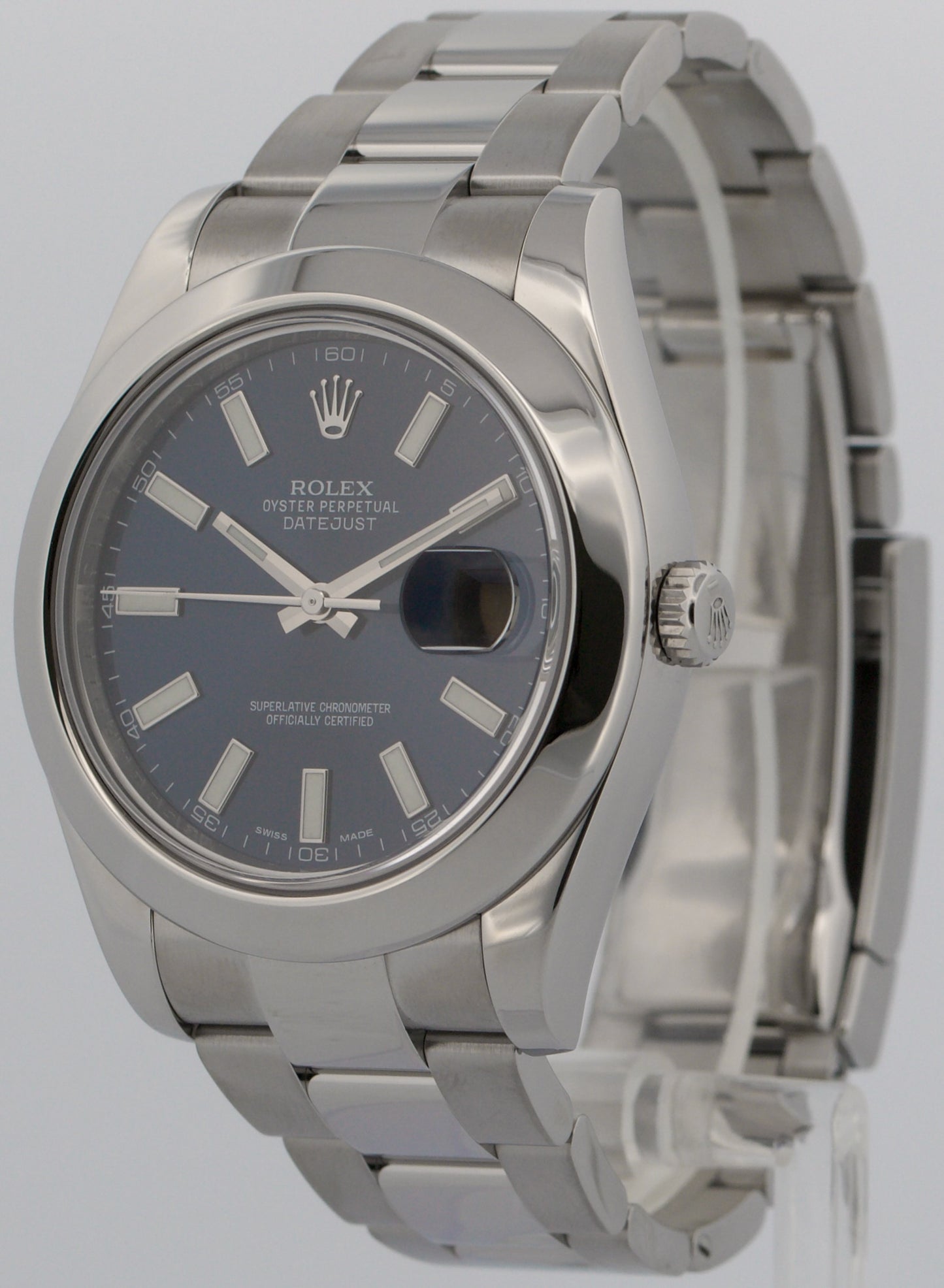 Rolex DateJust II 41mm BLUE Stainless Steel Smooth Oyster Date Watch 116300