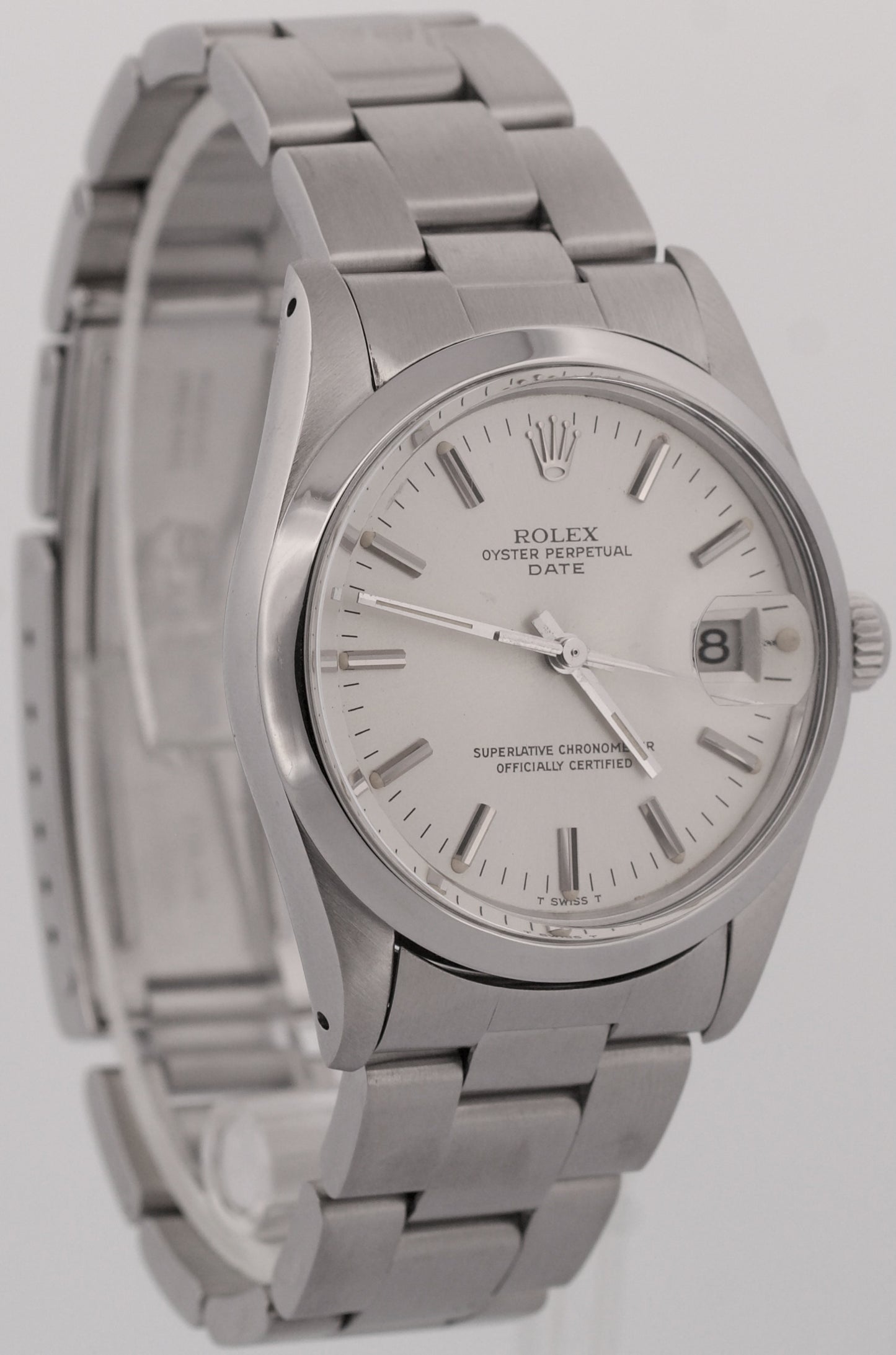 VINTAGE 1982 Rolex Oyster Perpetual Date SILVER 34mm Steel Oyster Watch 15000