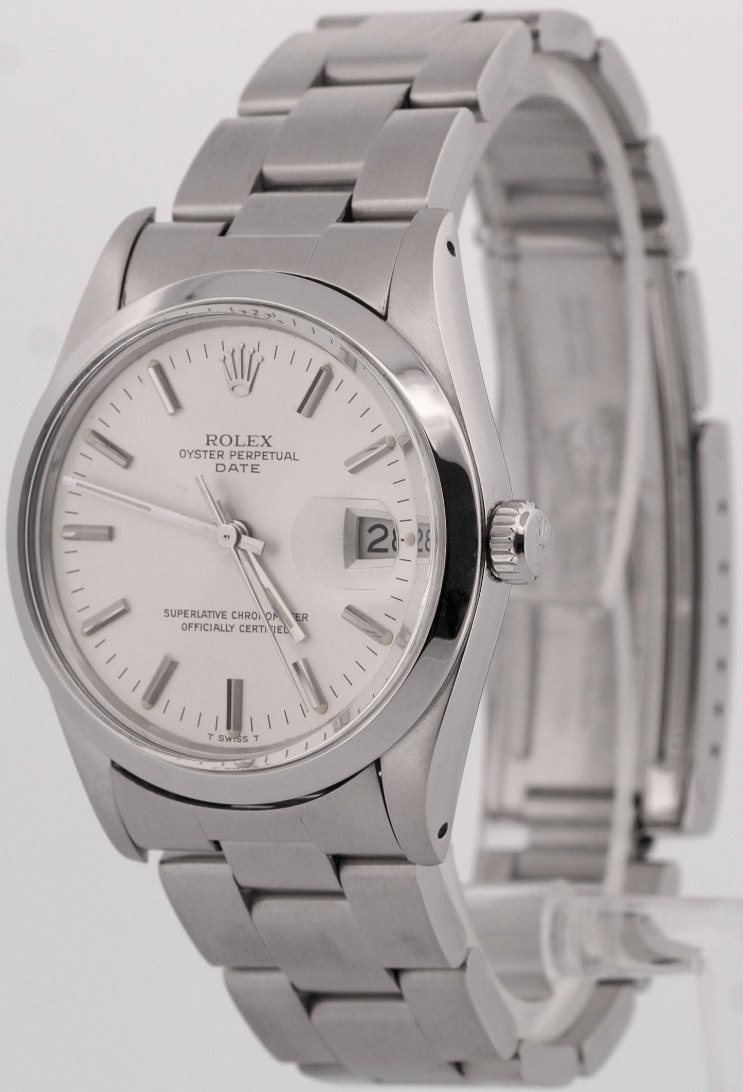 VINTAGE 1982 Rolex Oyster Perpetual Date SILVER 34mm Steel Oyster Watch 15000
