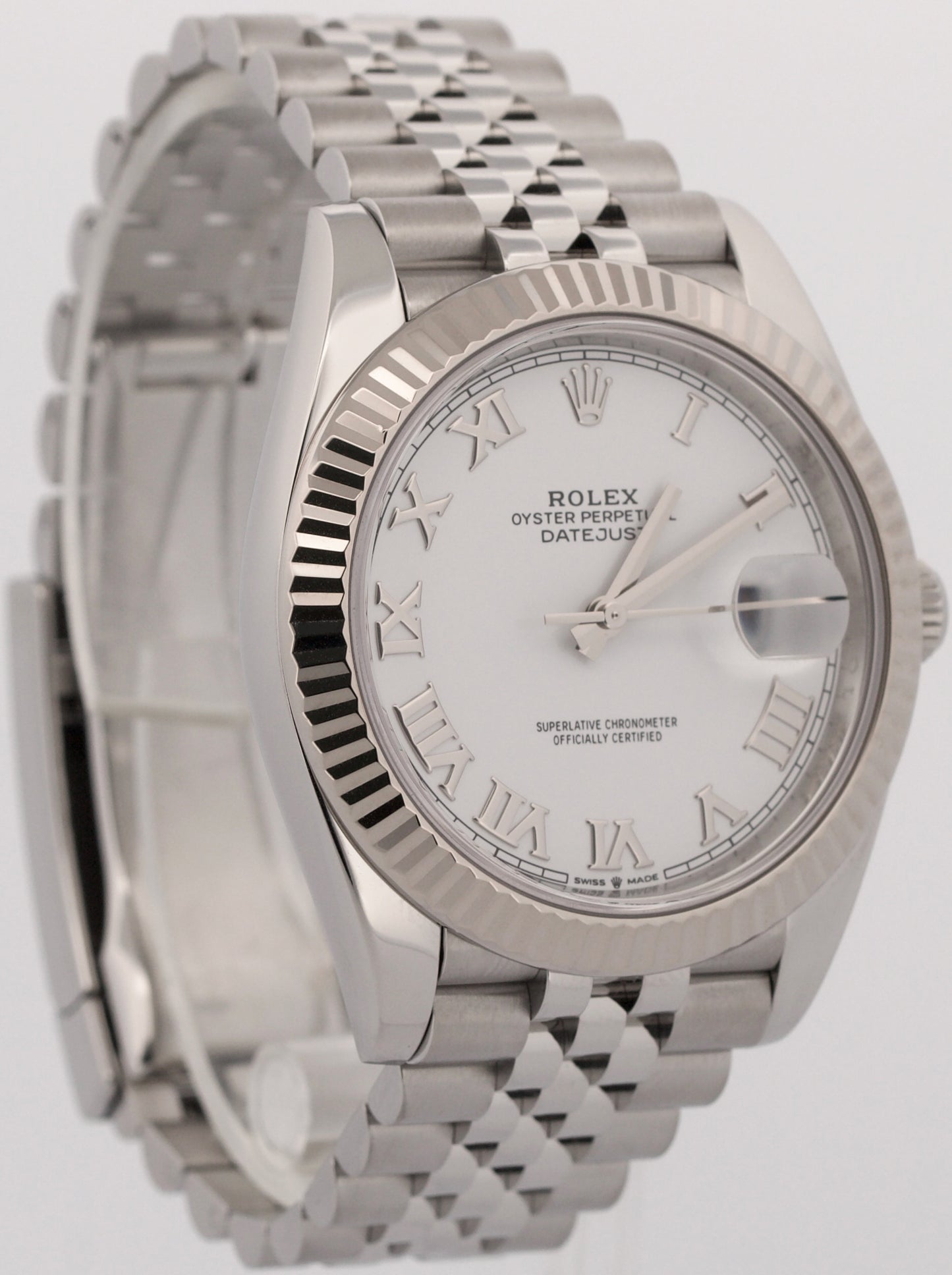 2021 PAPERS Rolex DateJust 41 WHITE ROMAN 18K Gold Steel JUBILEE 41mm 126334 BOX