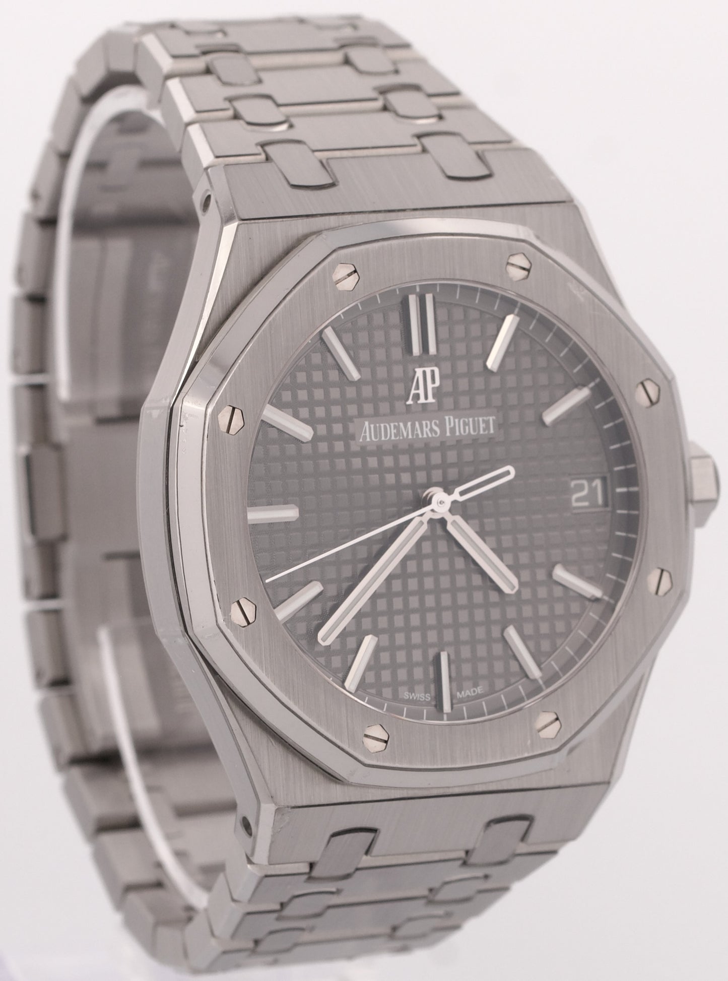 2021 PAPERS Audemars Piguet Royal Oak Gray RHODIUM Stainless 41mm 15500ST BOX