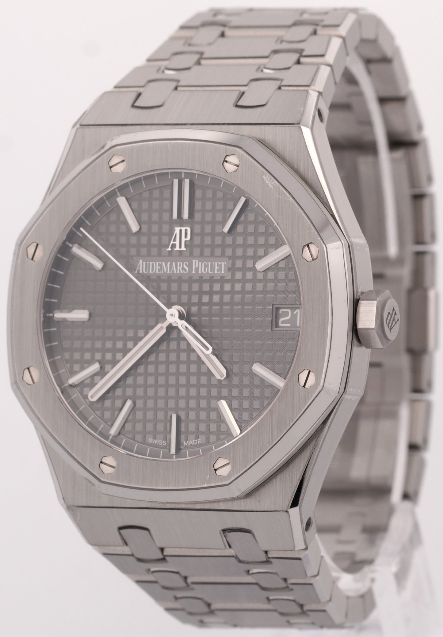 2021 PAPERS Audemars Piguet Royal Oak Gray RHODIUM Stainless 41mm 15500ST BOX