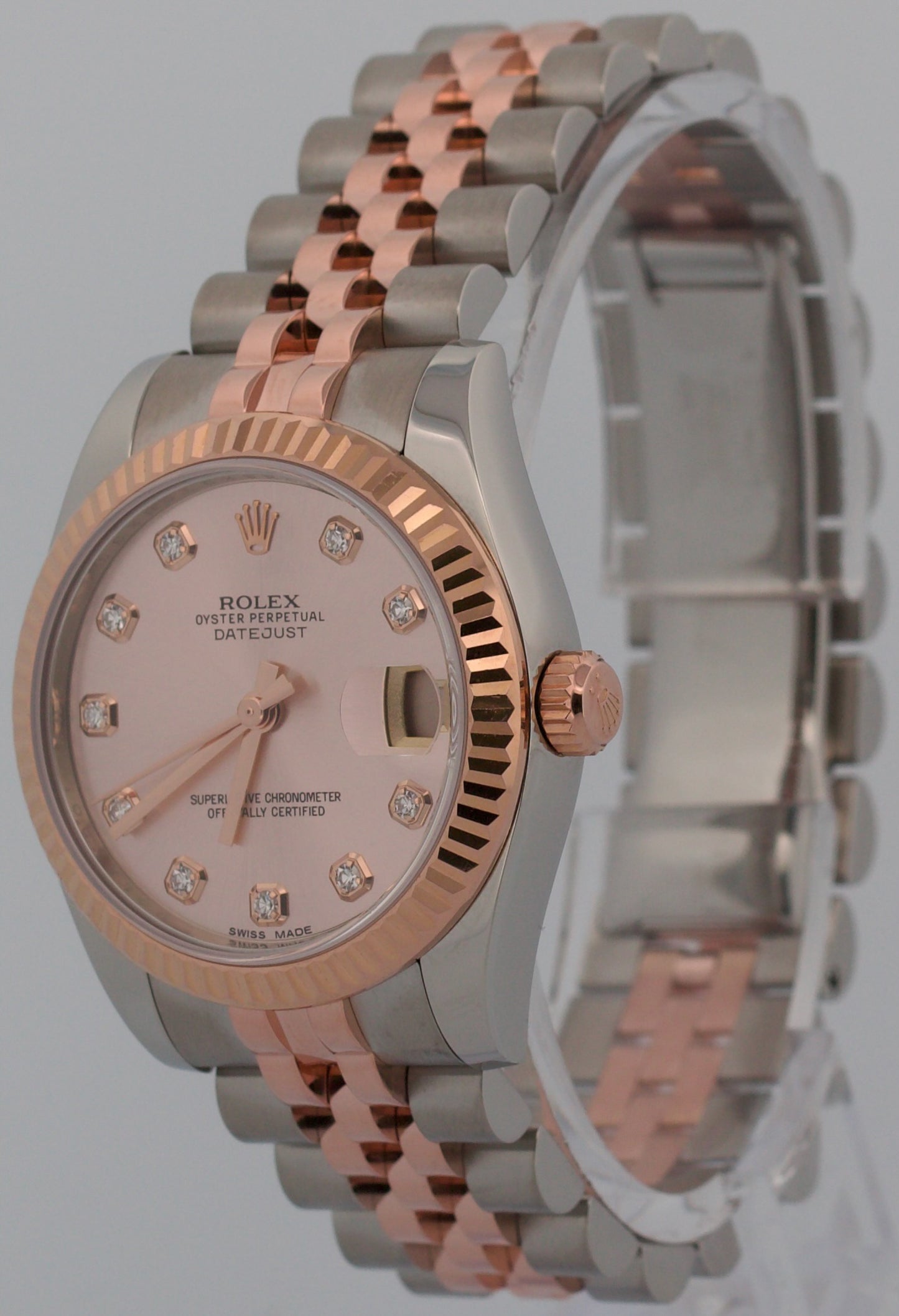 2016 PAPERS Rolex DateJust 31mm Pink SUNDUST DIAMOND 18K Gold JUBILEE 178271 BOX