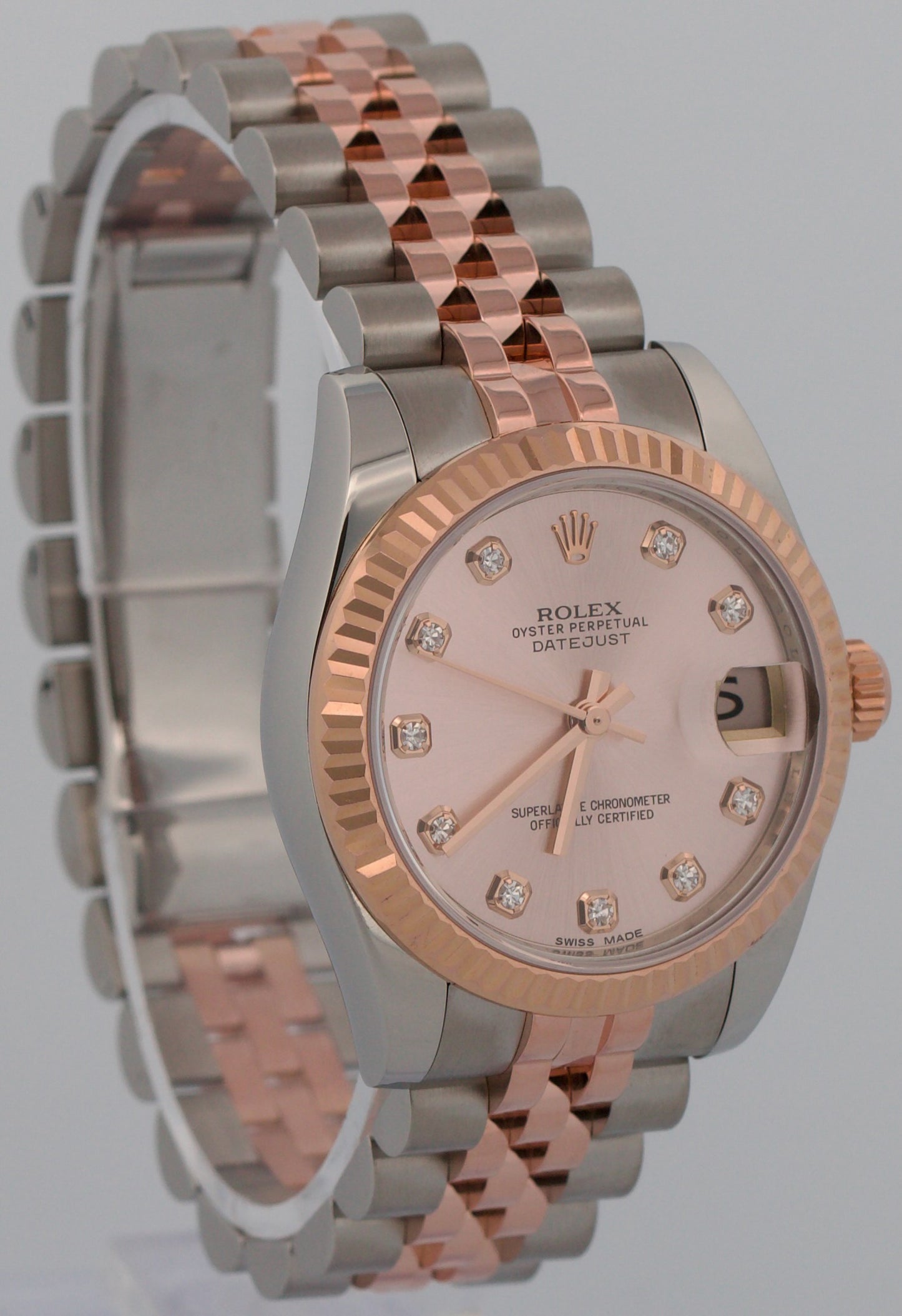 2016 PAPERS Rolex DateJust 31mm Pink SUNDUST DIAMOND 18K Gold JUBILEE 178271 BOX
