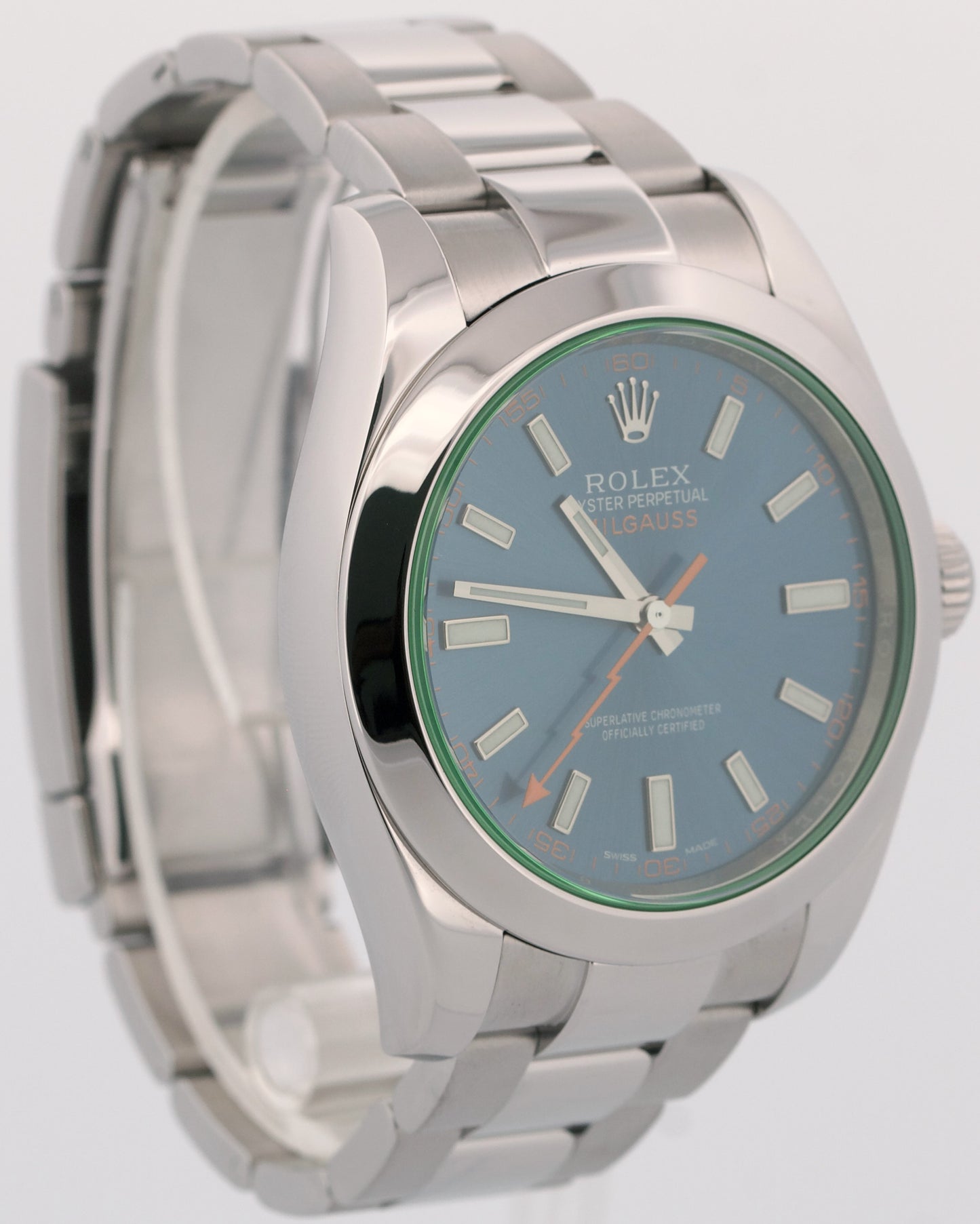 Rolex Milgauss BLUE Green Stainless Steel 40mm RANDOM SERIAL Oyster 116400 GV