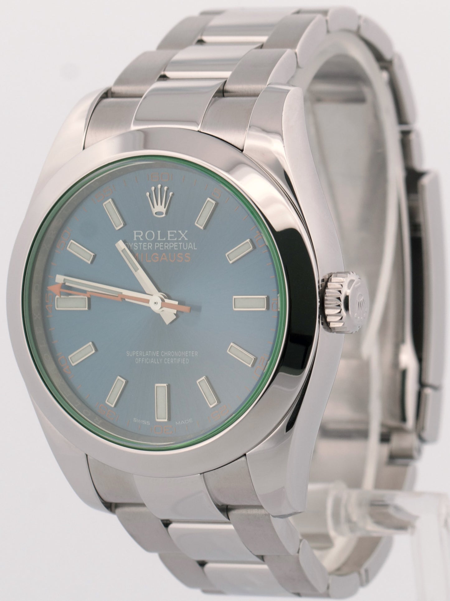 Rolex Milgauss BLUE Green Stainless Steel 40mm RANDOM SERIAL Oyster 116400 GV