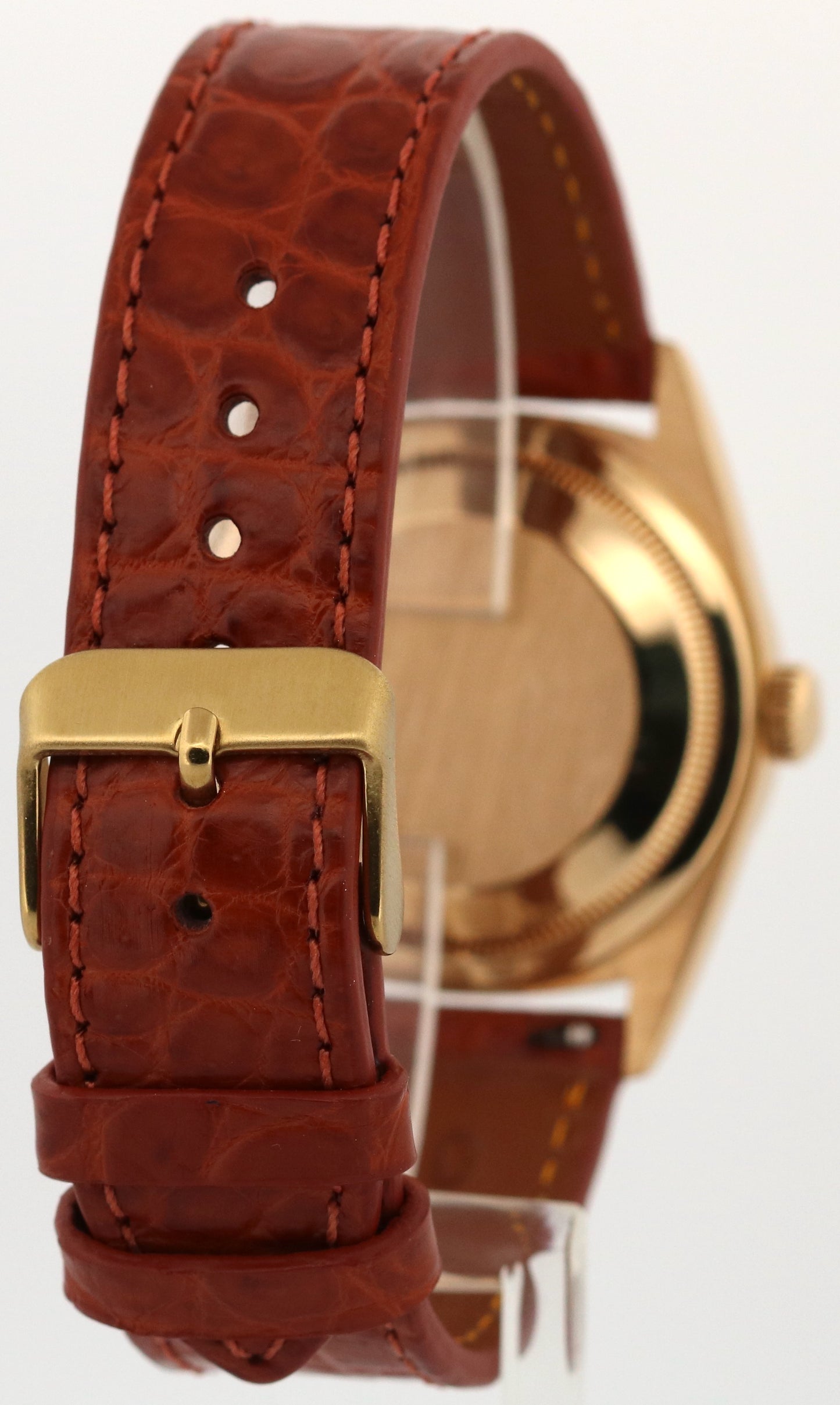 1991 Rolex Day-Date 36mm CHAMPAGNE ARABIC 18K Gold BARK Leather Watch 18248