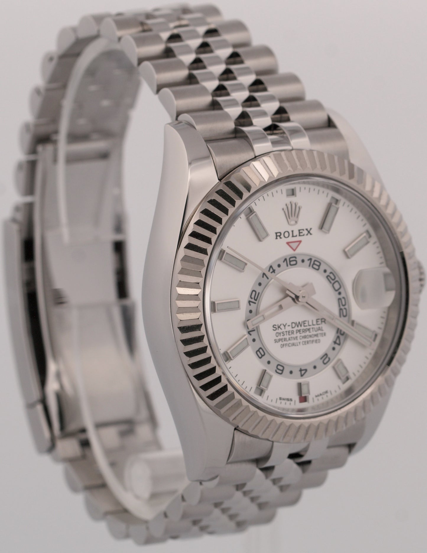 2023 PAPERS Rolex Sky-Dweller WHITE Steel 18K White Gold 42mm JUBILEE 326934 BOX