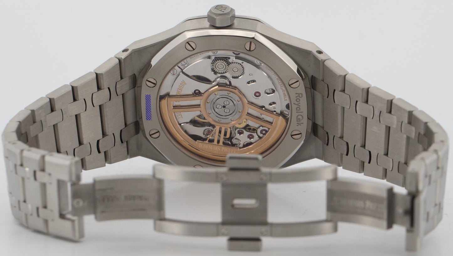 PAPERS Audemars Piguet Royal Oak Gray RHODIUM Stainless 41mm 15500ST Watch BOX