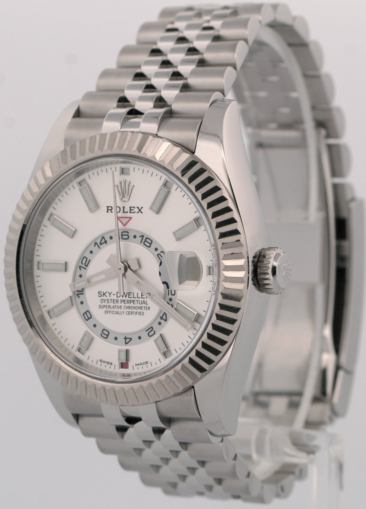2023 PAPERS Rolex Sky-Dweller WHITE Steel 18K White Gold 42mm JUBILEE 326934 BOX