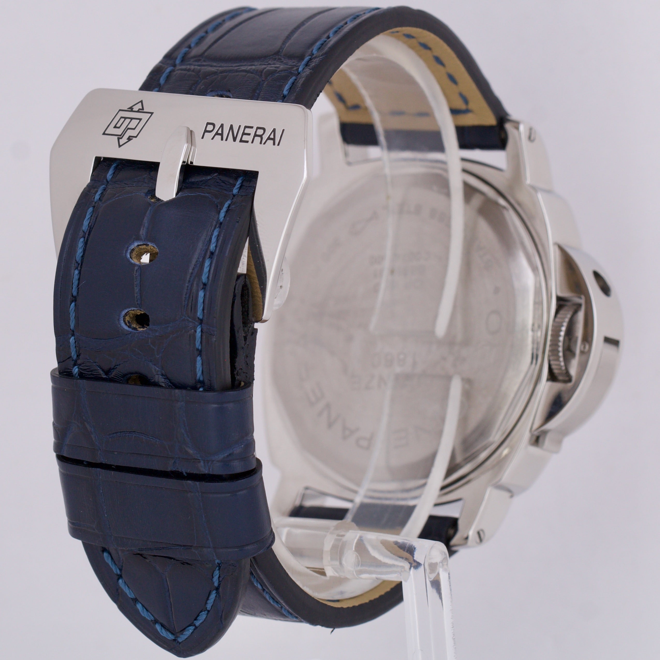 MINT Panerai Luminor Base PAM00114 Steel White Blue Leather 44mm