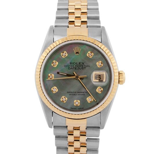 Rolex DateJust 36mm MOP DIAMOND 18K Yellow Gold JUBILEE Steel 16233 Watch