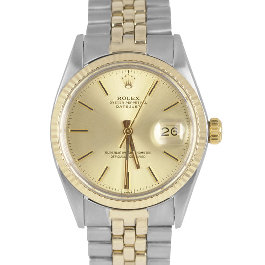 Rolex DateJust 36mm Champagne 18K Yellow Gold Stainless Two-Tone Watch 16013