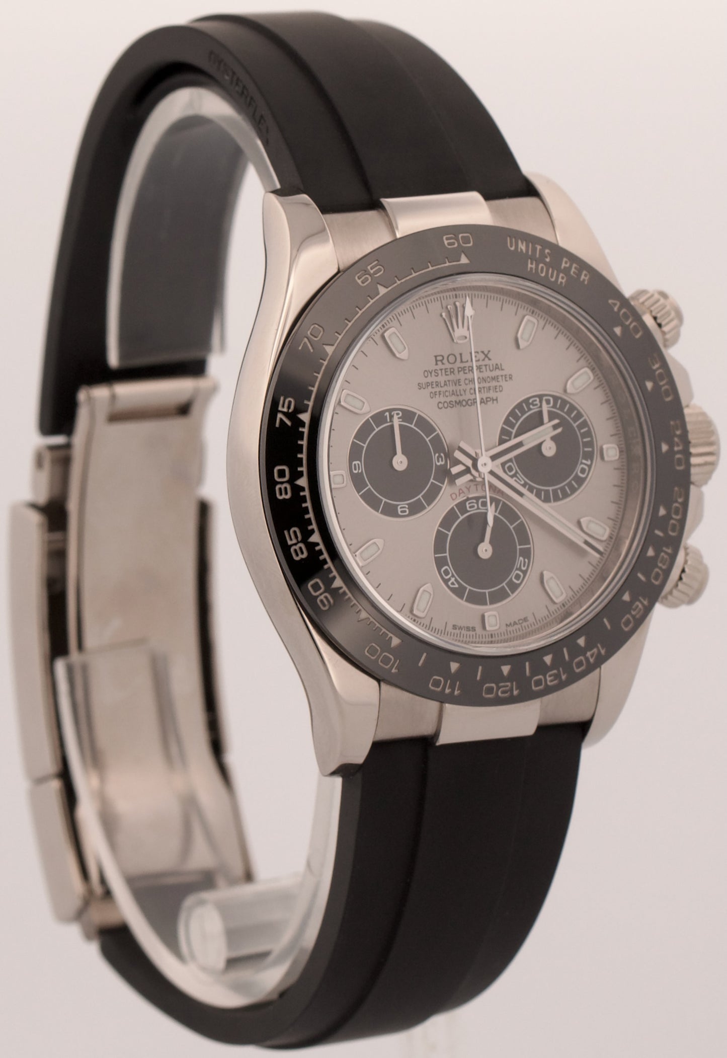 Rolex Daytona SILVER GHOST 18K White Gold Rubber Oysterflex 40mm 116519 LN BOX