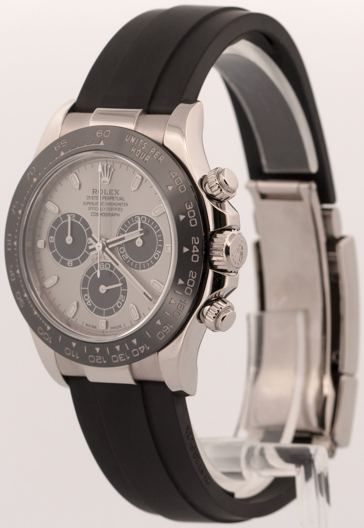 Rolex Daytona SILVER GHOST 18K White Gold Rubber Oysterflex 40mm 116519 LN BOX