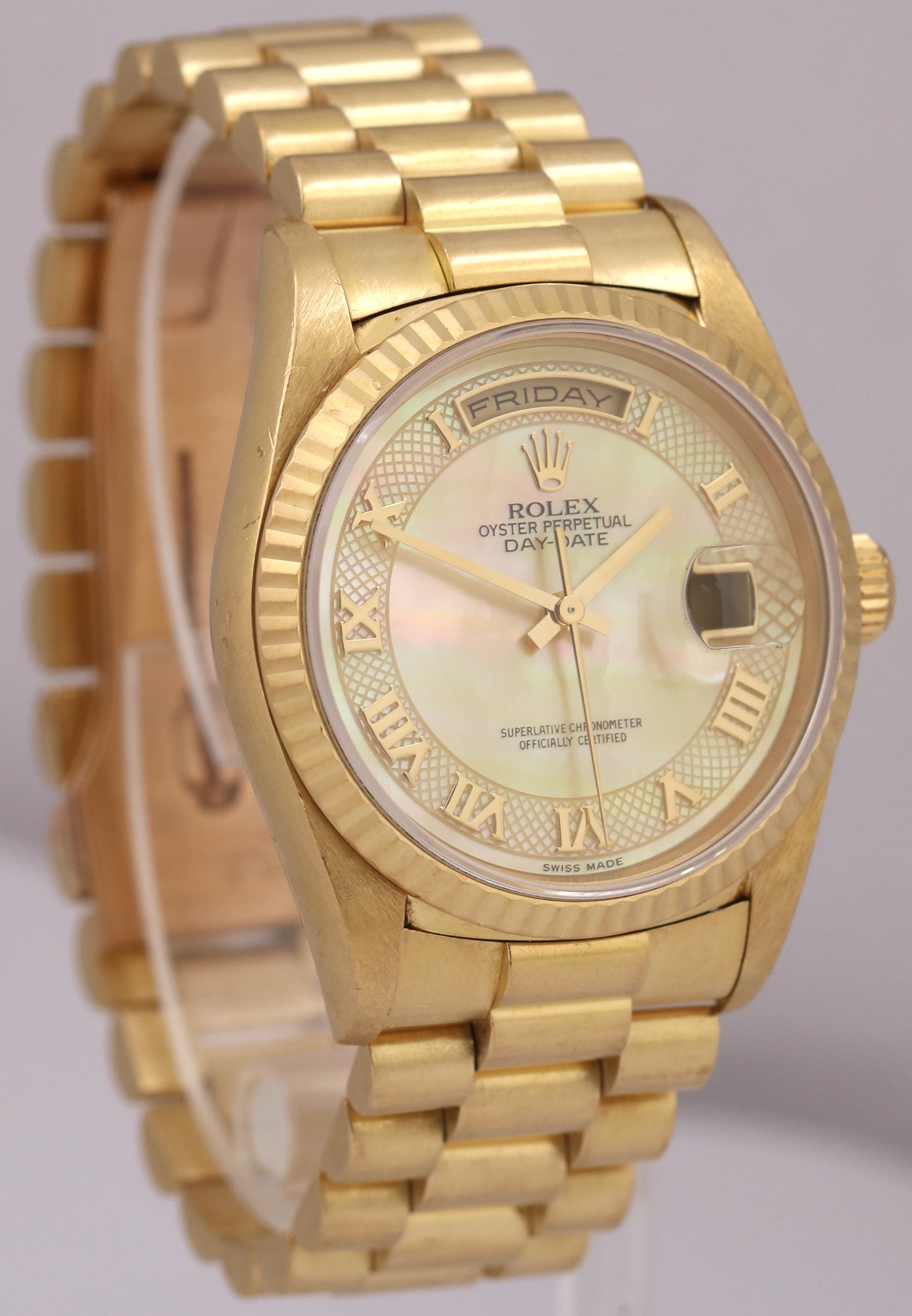 UNPOLISHED Rolex Day-Date President MOP DECO ROMAN 36mm 18K Yellow Gold 18238